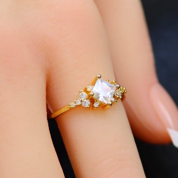 Noble Square Flower Gold Plated Princess Ring for Women, GALCM074-6 - Picture 5 of 8